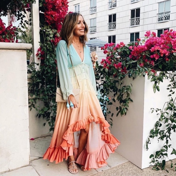 High-Low Ombre Bohemian Low C Smocked Dress
